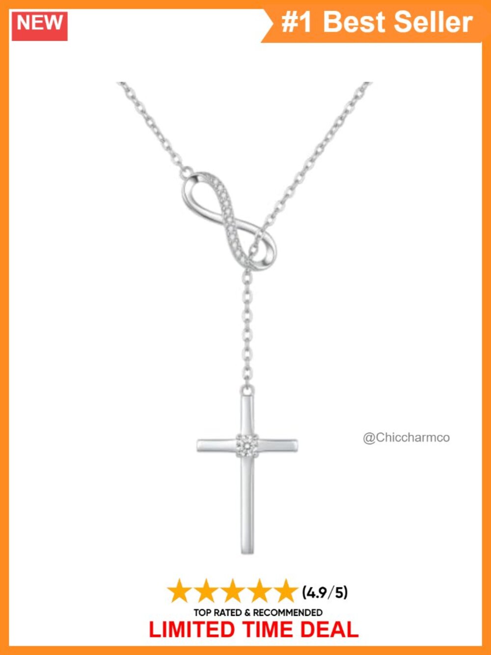 S925 Sterling Silver Lab Grown Diamond Infinity Cross Lariat Necklace